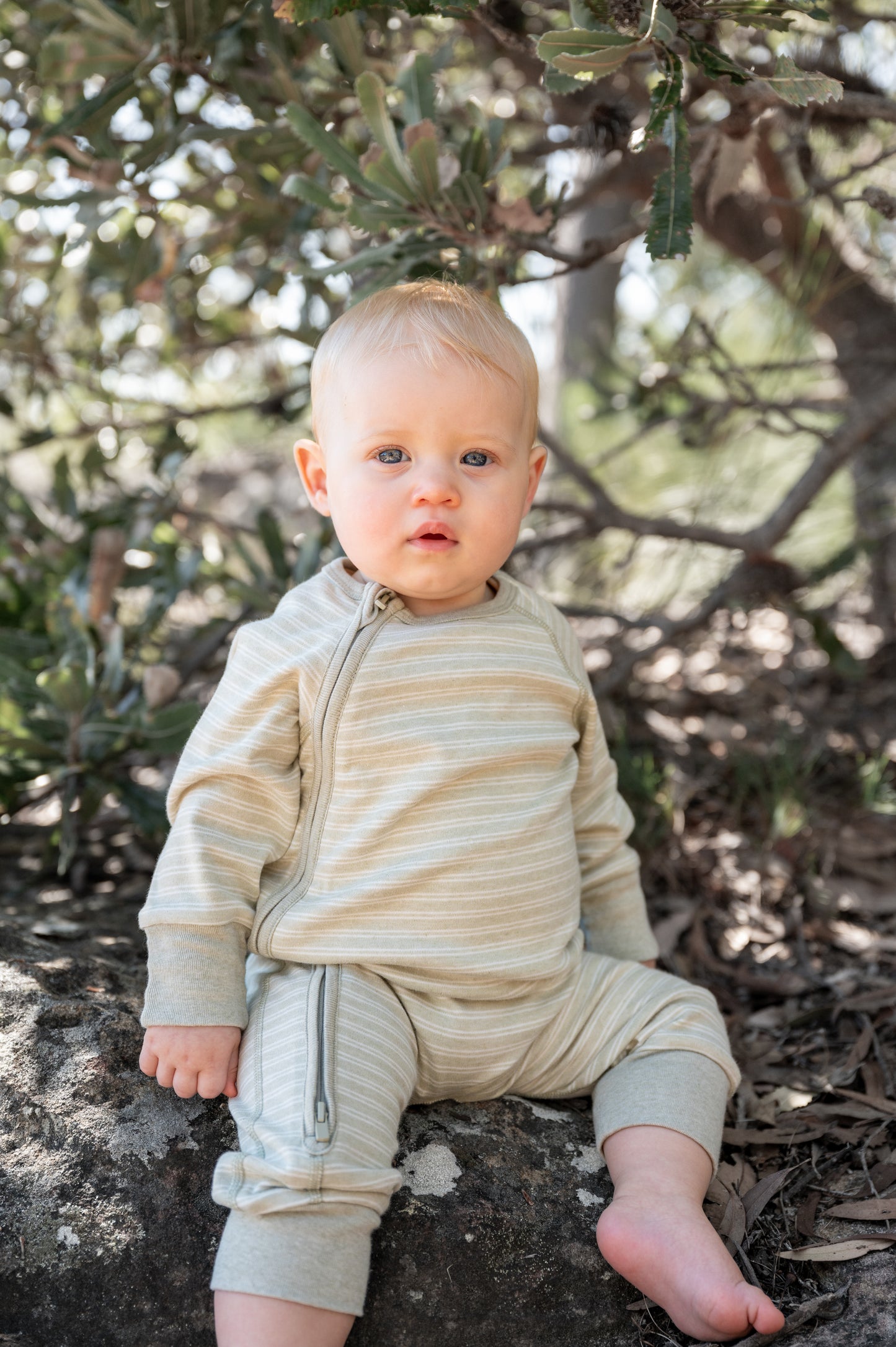 Undyed organic cotton double stripe romper