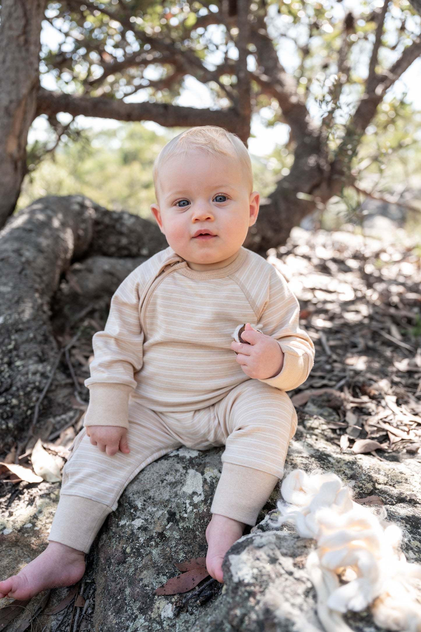 Undyed organic cotton double stripe romper