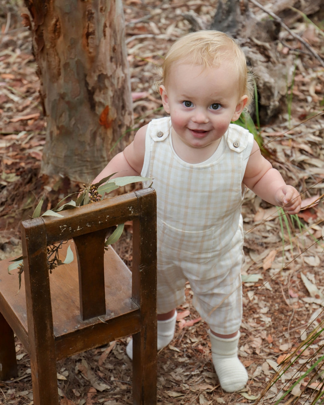 Organic Cotton Gingham Sleeveless Baby Overall