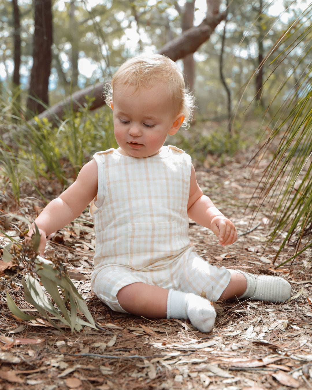 Organic Cotton Gingham Sleeveless Baby Overall