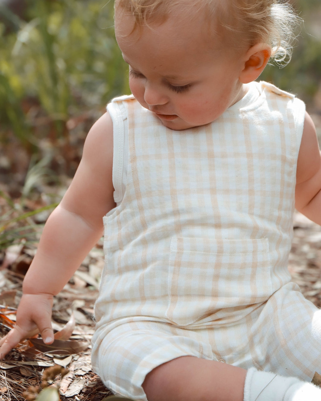 Organic Cotton Gingham Sleeveless Baby Overall