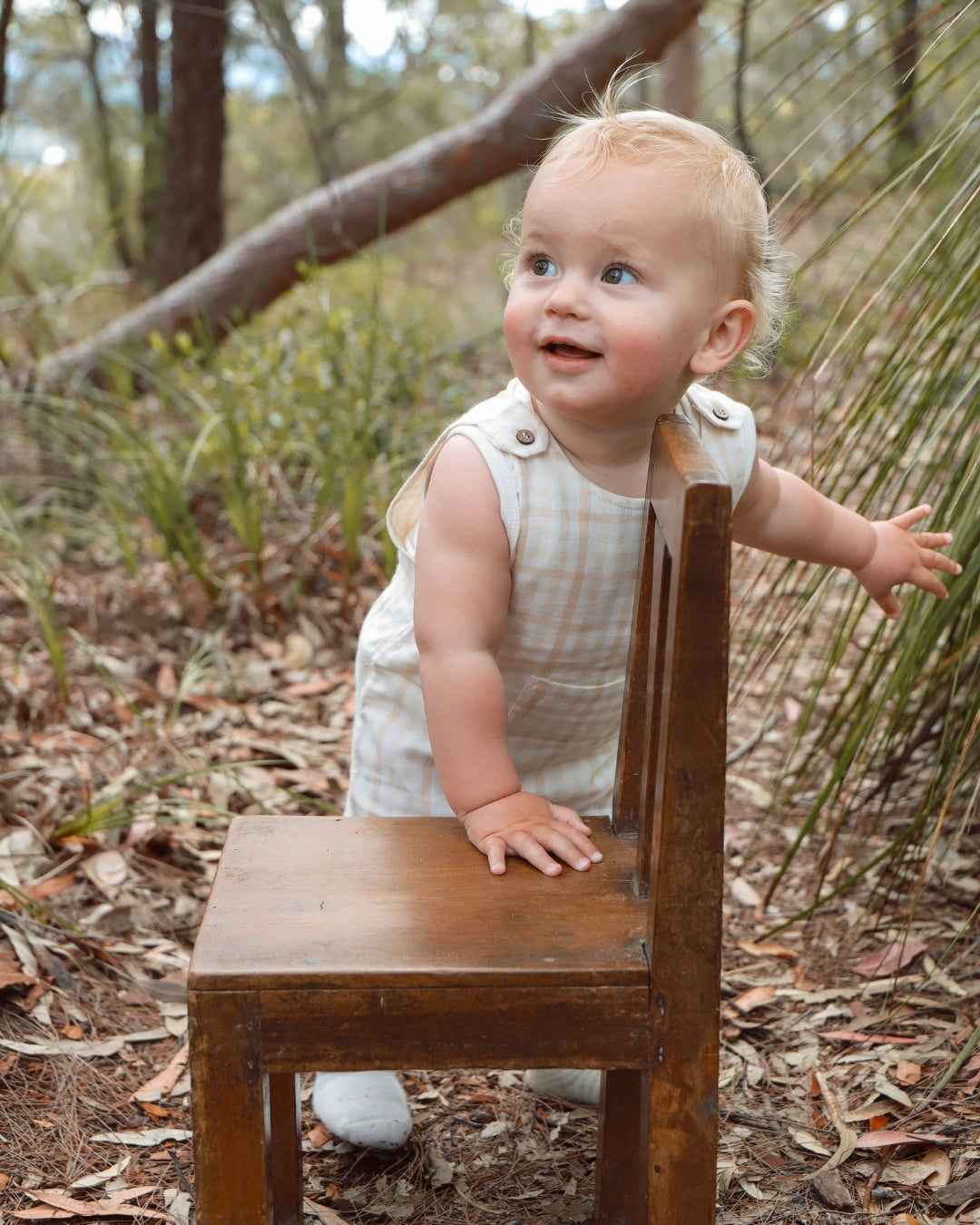 Organic Cotton Gingham Sleeveless Baby Overall