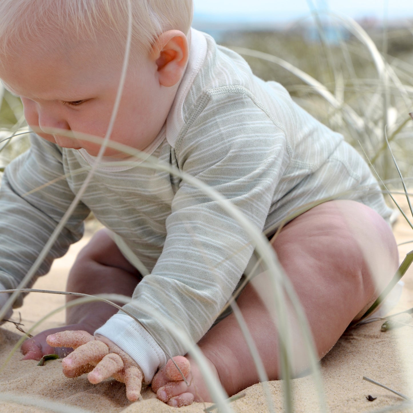 Undyed organic cotton double stripe Bodysuit