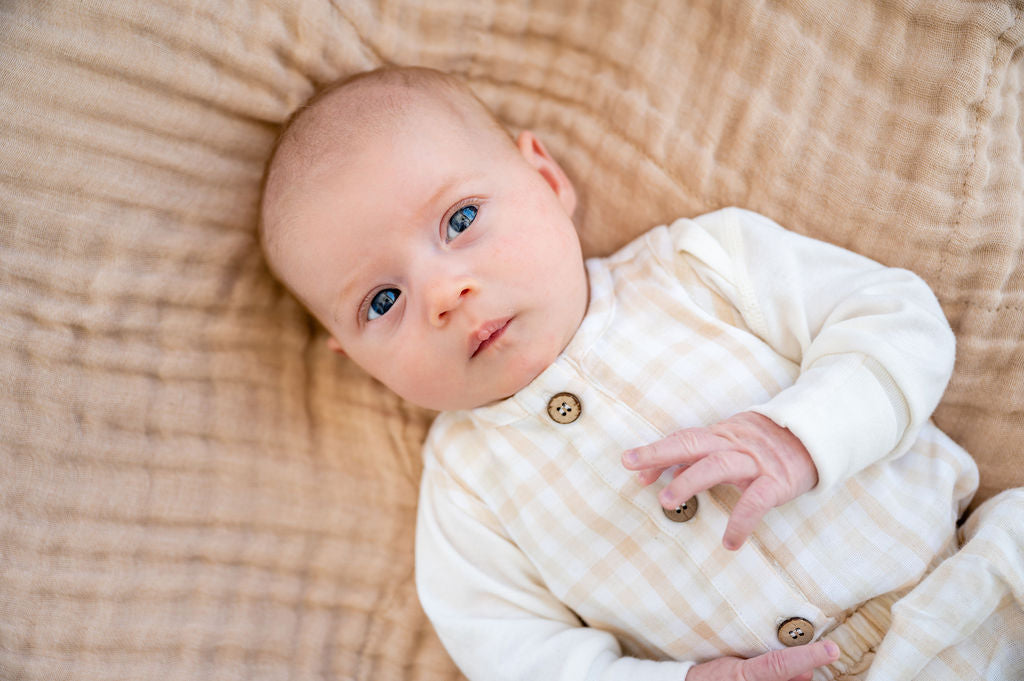 Organic Cotton Sleeveless Bodysuit (Gingham Check)