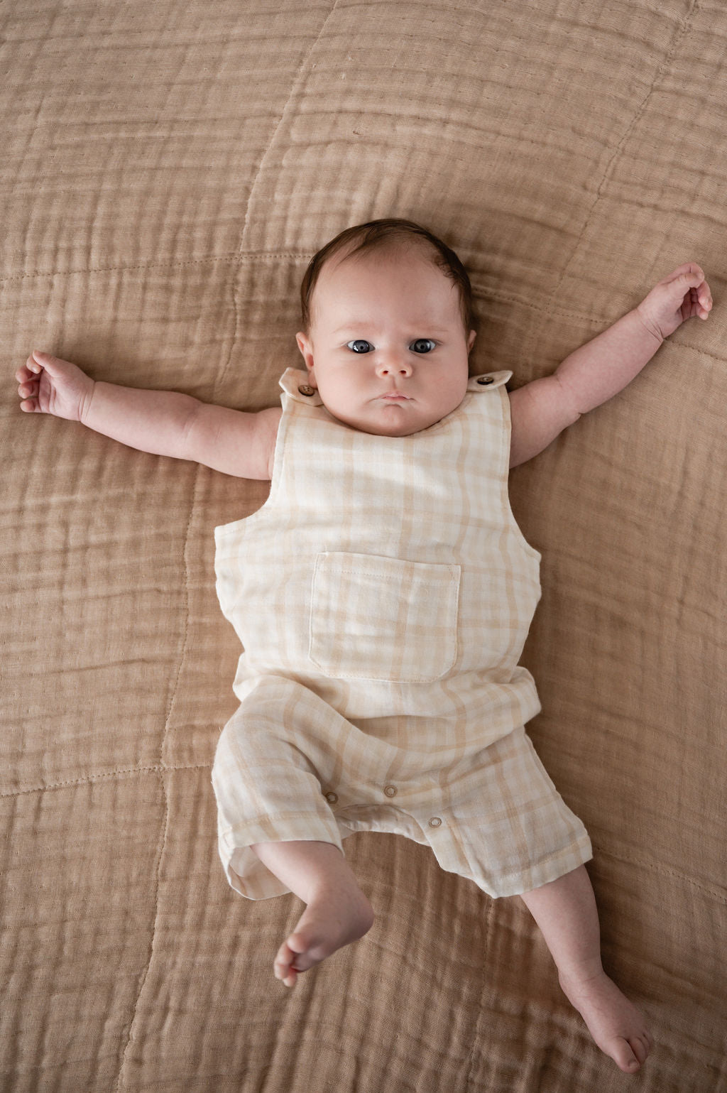 Organic Cotton Gingham Sleeveless Baby Overall