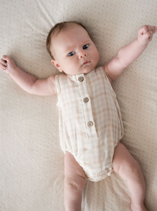 Organic Cotton Sleeveless Bodysuit (Gingham Check)