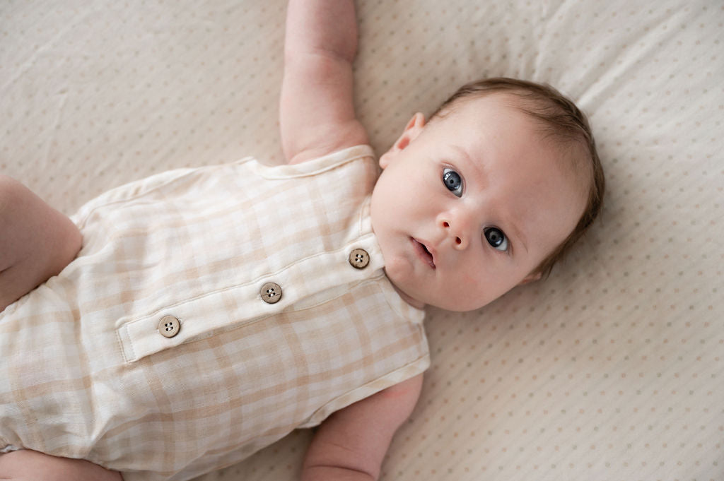 Organic Cotton Sleeveless Bodysuit (Gingham Check)