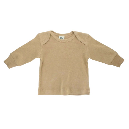 Beige wheat brown long-sleeve shirt on a white background