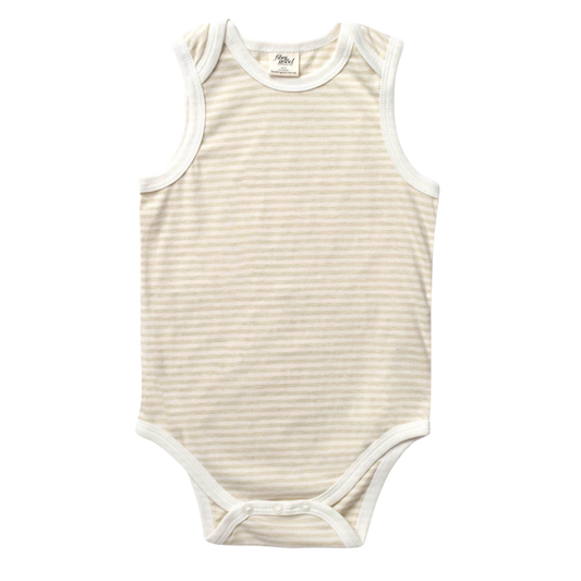 Organic Stripe sleeveless bodysuit - Undyed