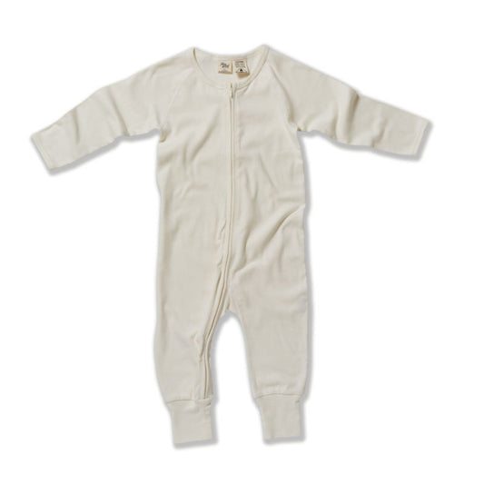 Baby Long Sleeve Zip Romper, Natural White