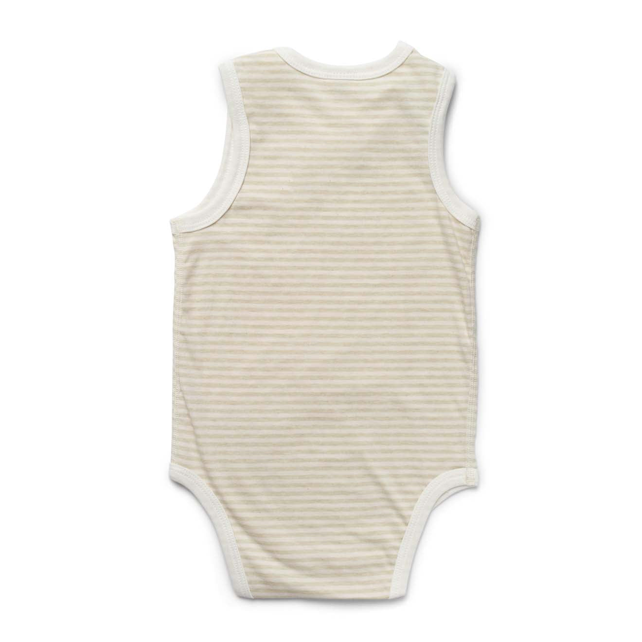 Back view of Striped sleeveless bodysuit, Sage/Nat stripes