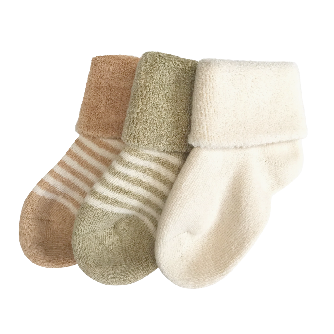 baby socks in stripes and natural white