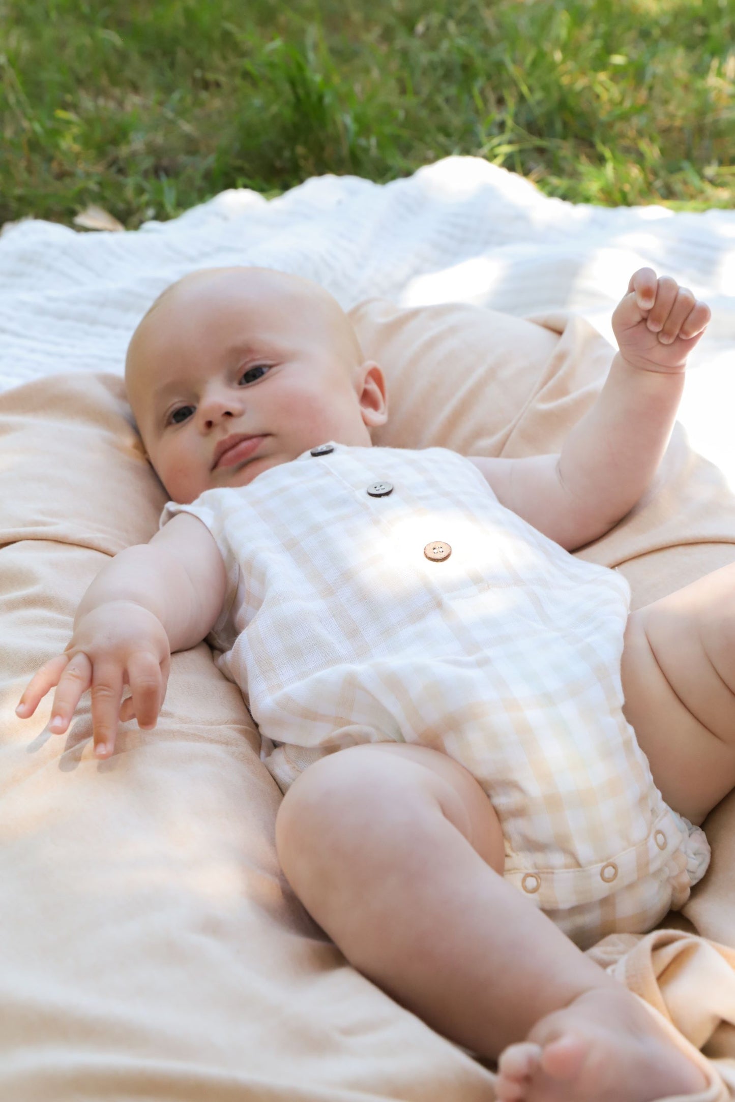 Organic Cotton Sleeveless Bodysuit (Gingham Check)