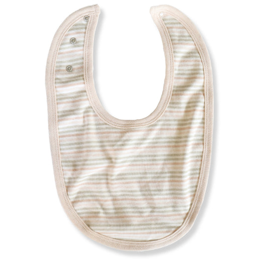  Striped organic cotton baby bib with adjustable snaps. Unbleached Undyed 