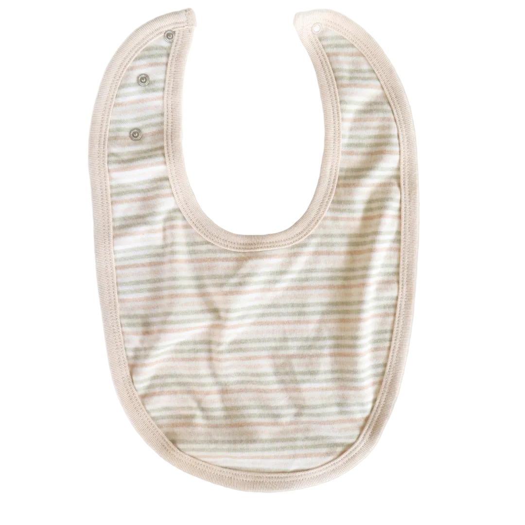  Striped organic cotton baby bib with adjustable snaps. Unbleached Undyed 