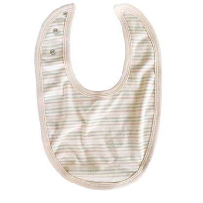  Striped organic cotton baby bib with adjustable snaps. Unbleached Undyed 