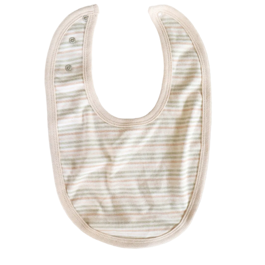  Striped organic cotton baby bib with adjustable snaps. Unbleached Undyed 