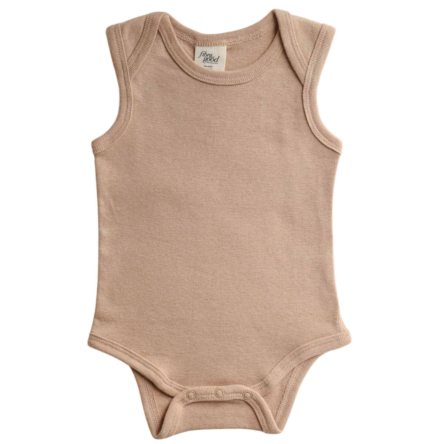 Beige baby bodysuit on a white background. Organic cotton. Undyed