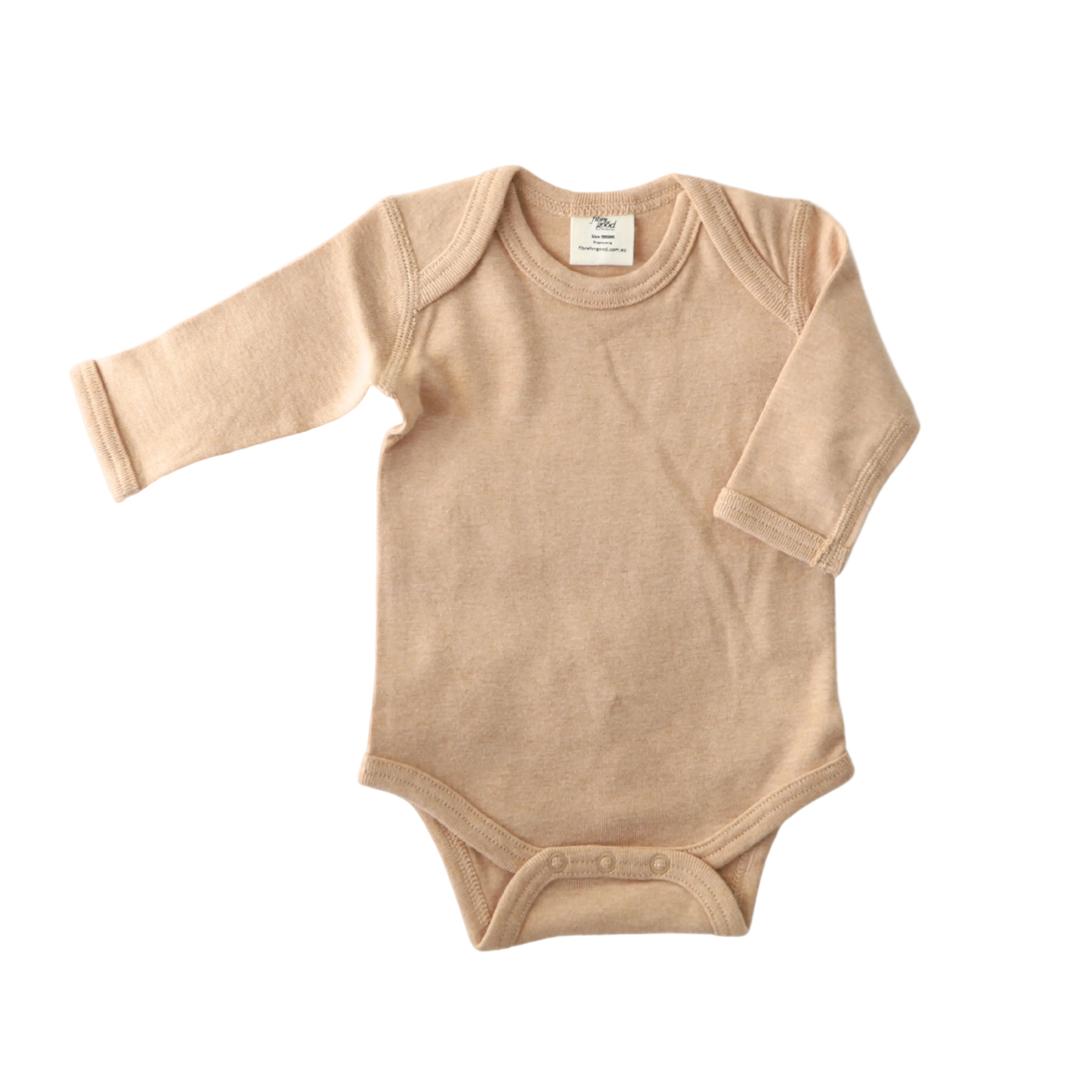 Brown wheat baby onesie with long sleeves on a white background