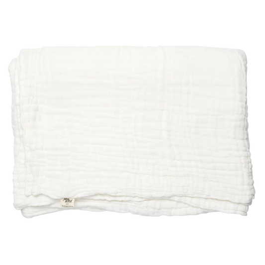 White folded muslin blanket on a white background