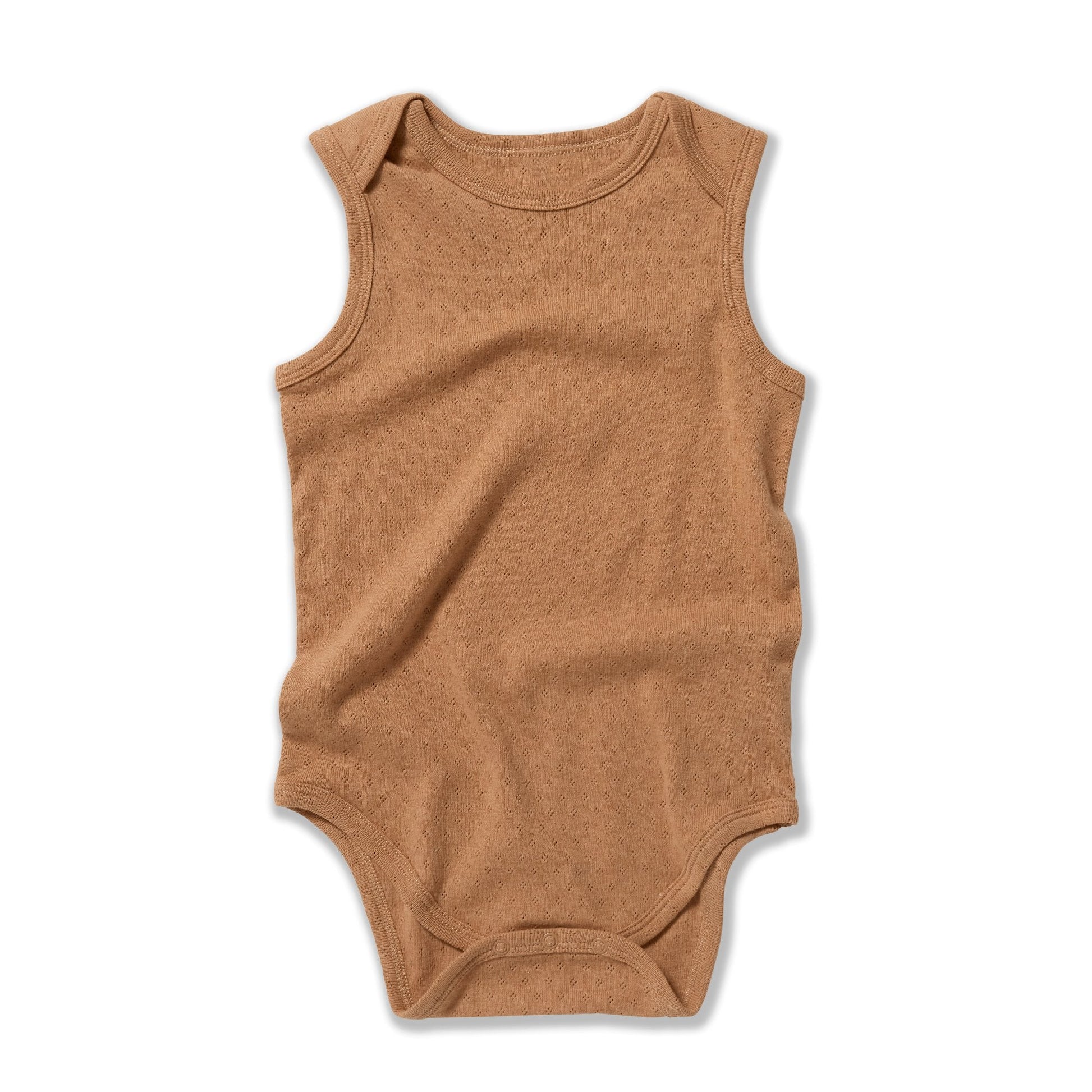 Baby Sleeveless Bodysuit , Dark Brown Pointelle