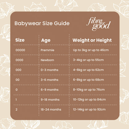 babywear size guide organic baby clothes australia