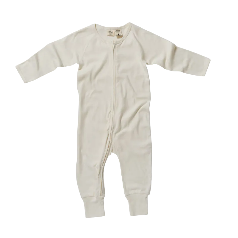 Baby Long Sleeve Zip Romper, Natural White organic cotton 