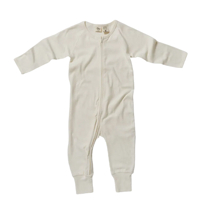 Baby Long Sleeve Zip Romper, Natural White organic cotton 