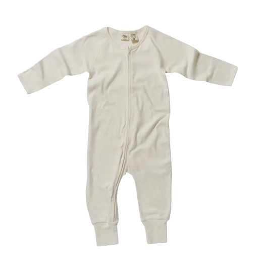 Baby Long Sleeve Zip Romper, Natural White organic cotton 