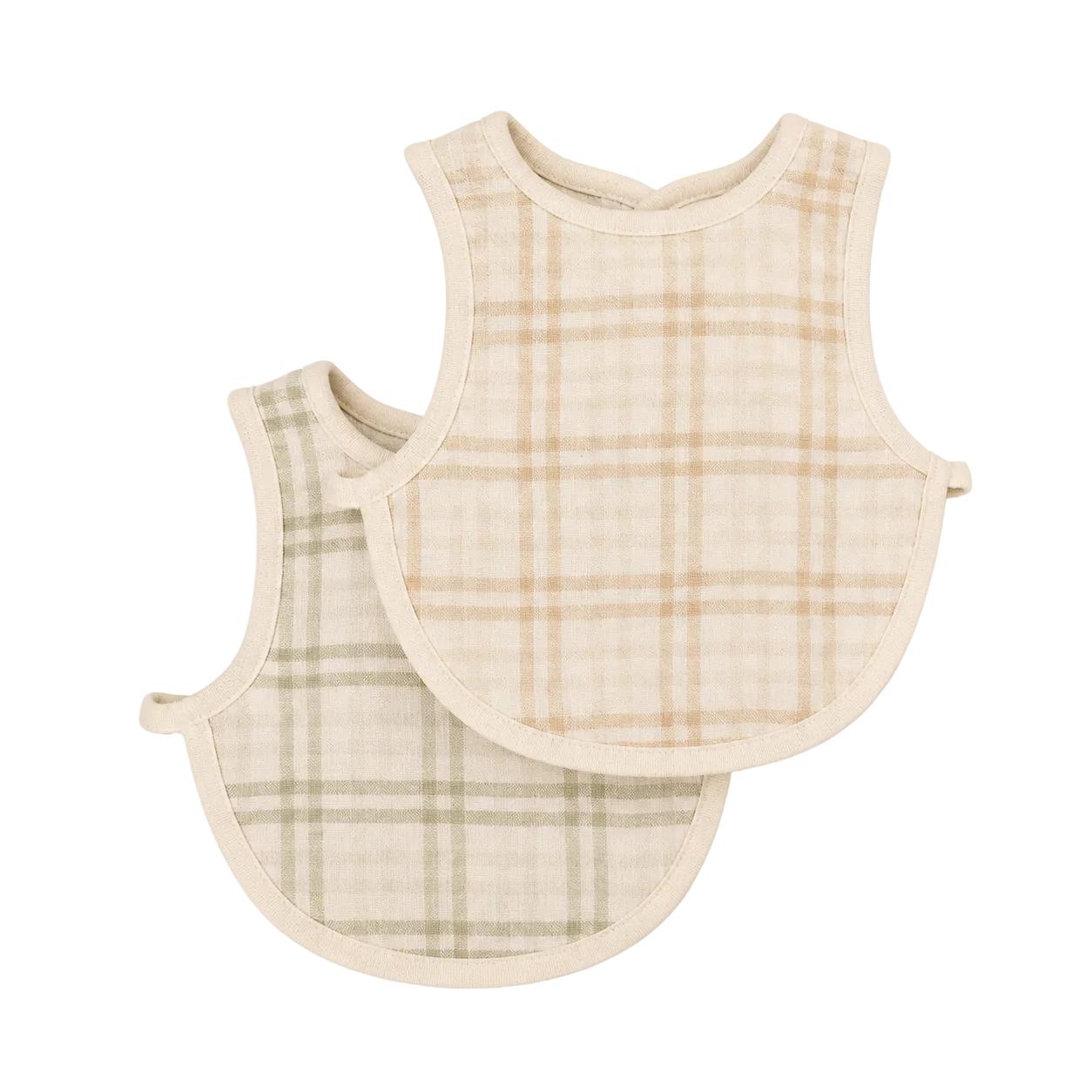 Two plaid baby bibs on a white background