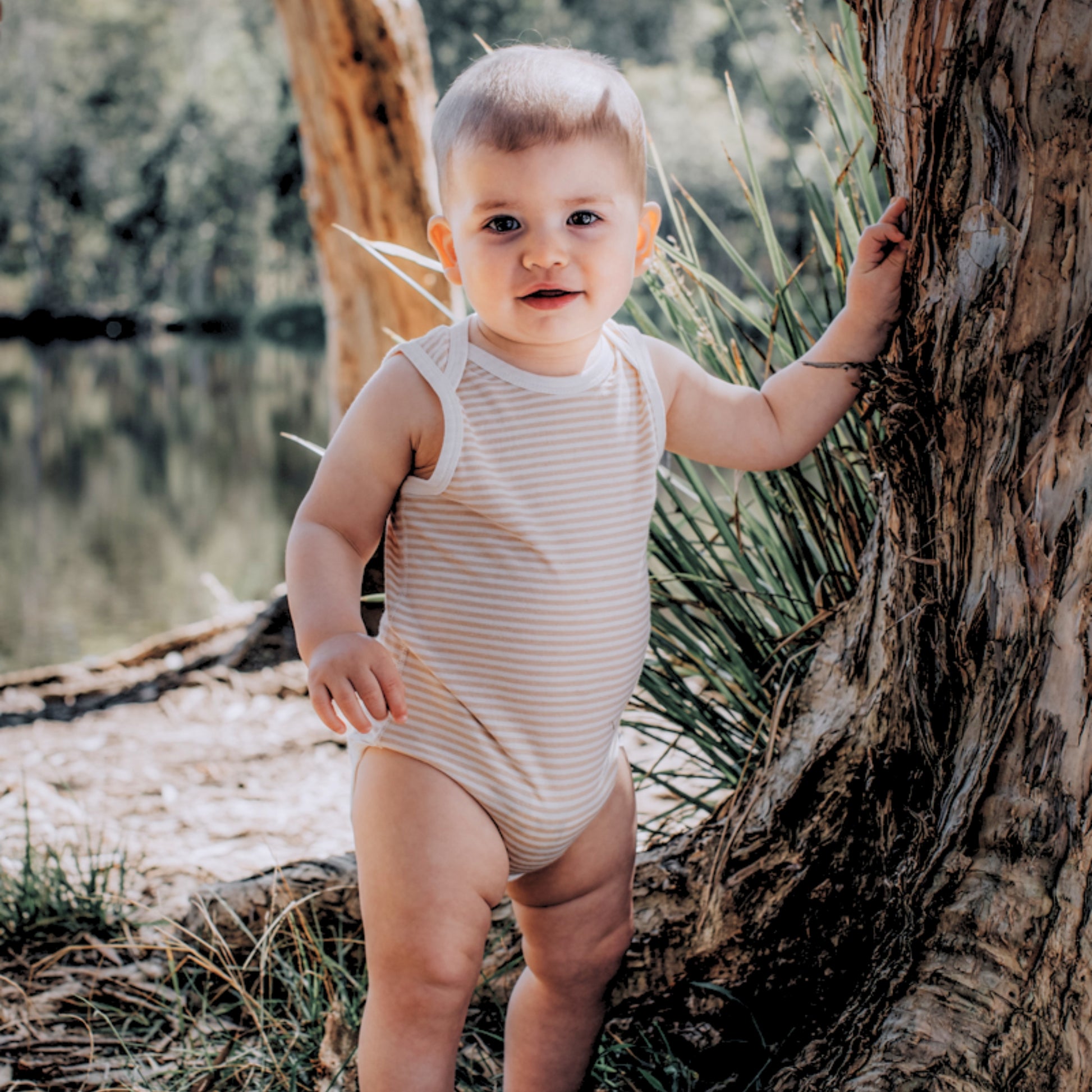 Organic Stripe sleeveless bodysuit - Mood 
