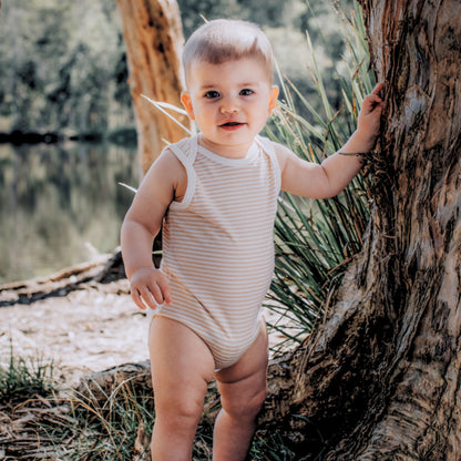 Organic Stripe sleeveless bodysuit - Mood 