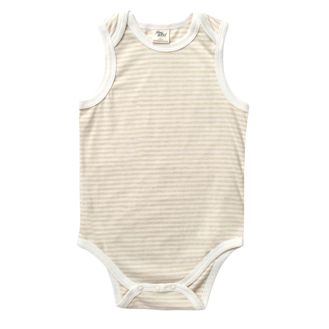 Organic Stripe sleeveless bodysuit - Undyed 