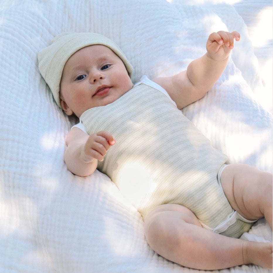 Organic Striped Sleeveless Bodysuit - Green 
