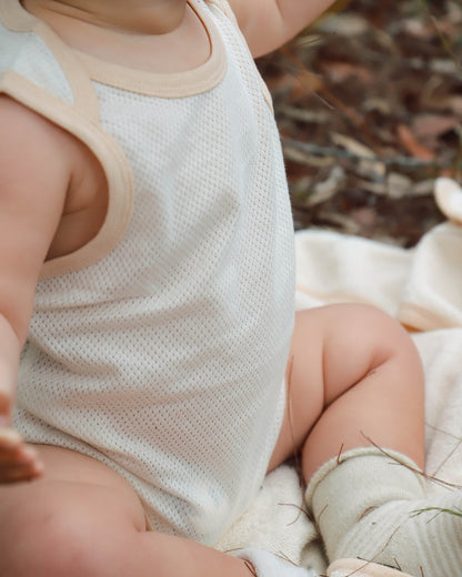 Organic cotton undyed mesh close up 