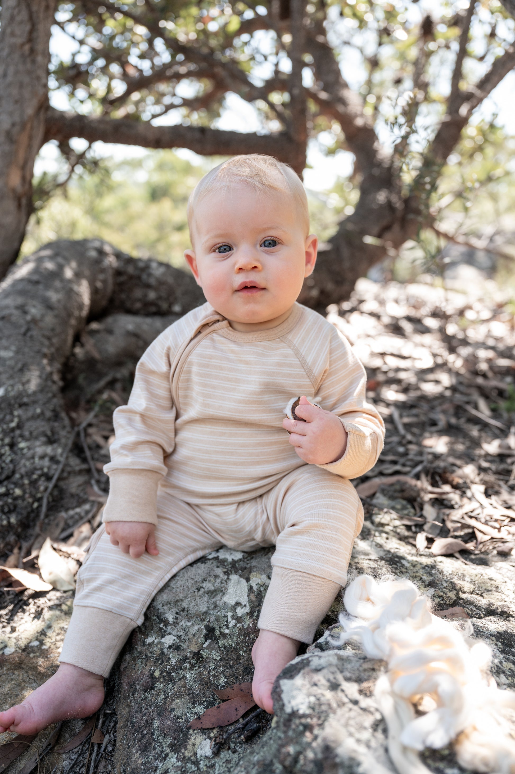 Organic jumpsuit stripe interlock undyed