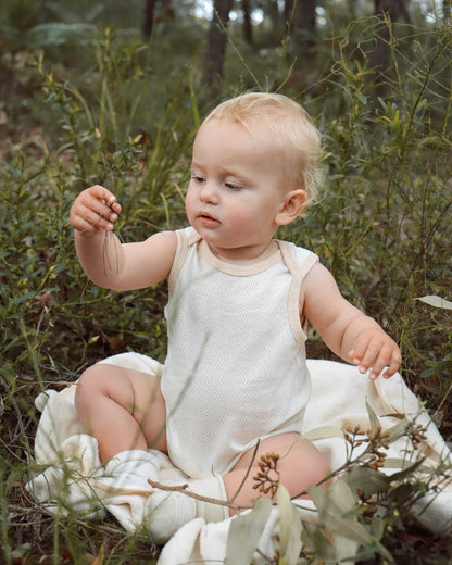 Organic mesh sleeveless bodysuit - Undyed 