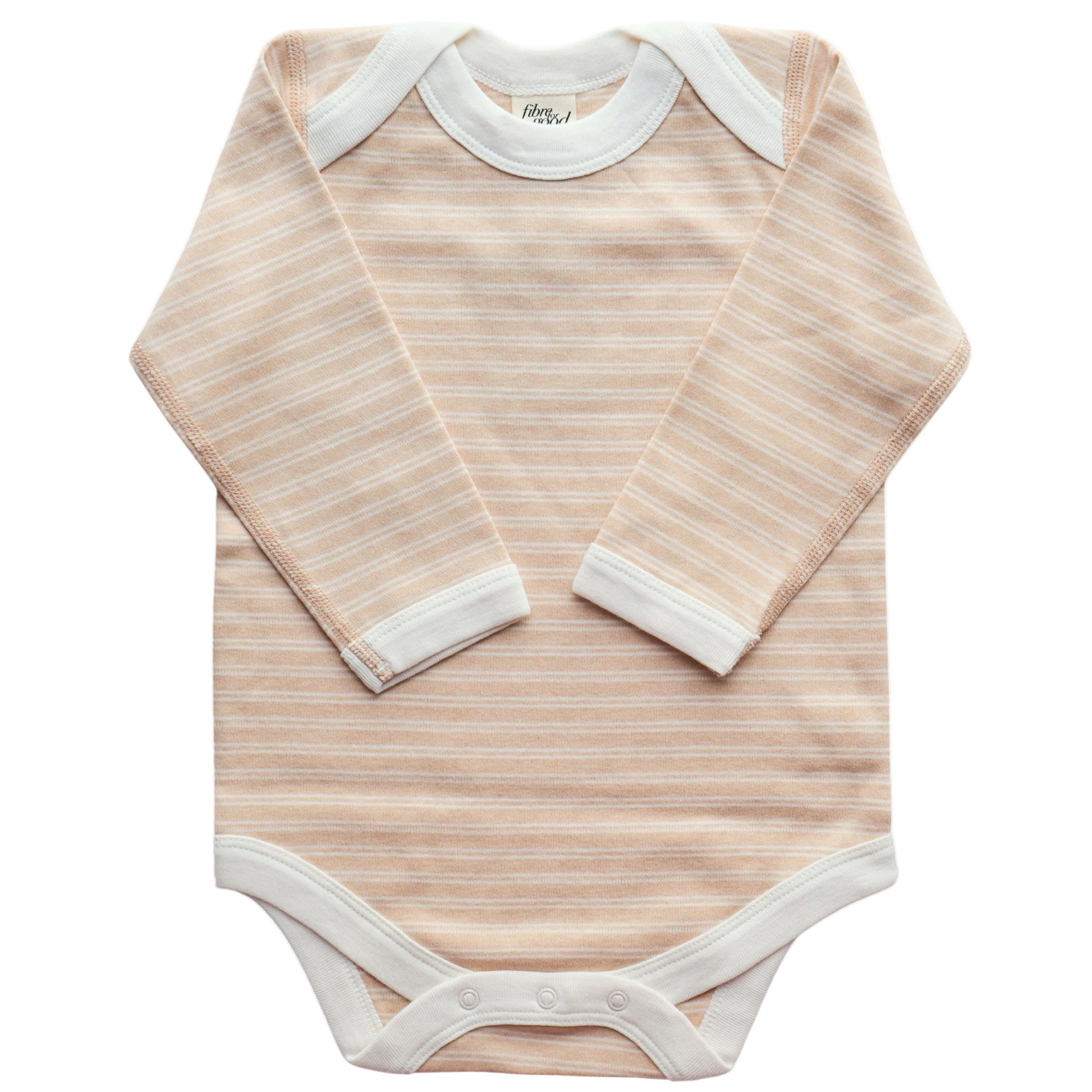 A long sleeve organic cotton bodysuit with double stripe detailing, natural colour in brown 