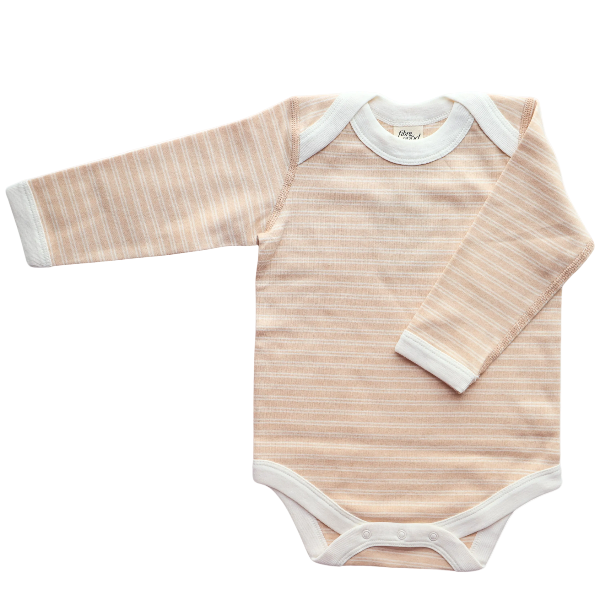 A long sleeve organic cotton bodysuit with double stripe detailing, natural colour in brown 