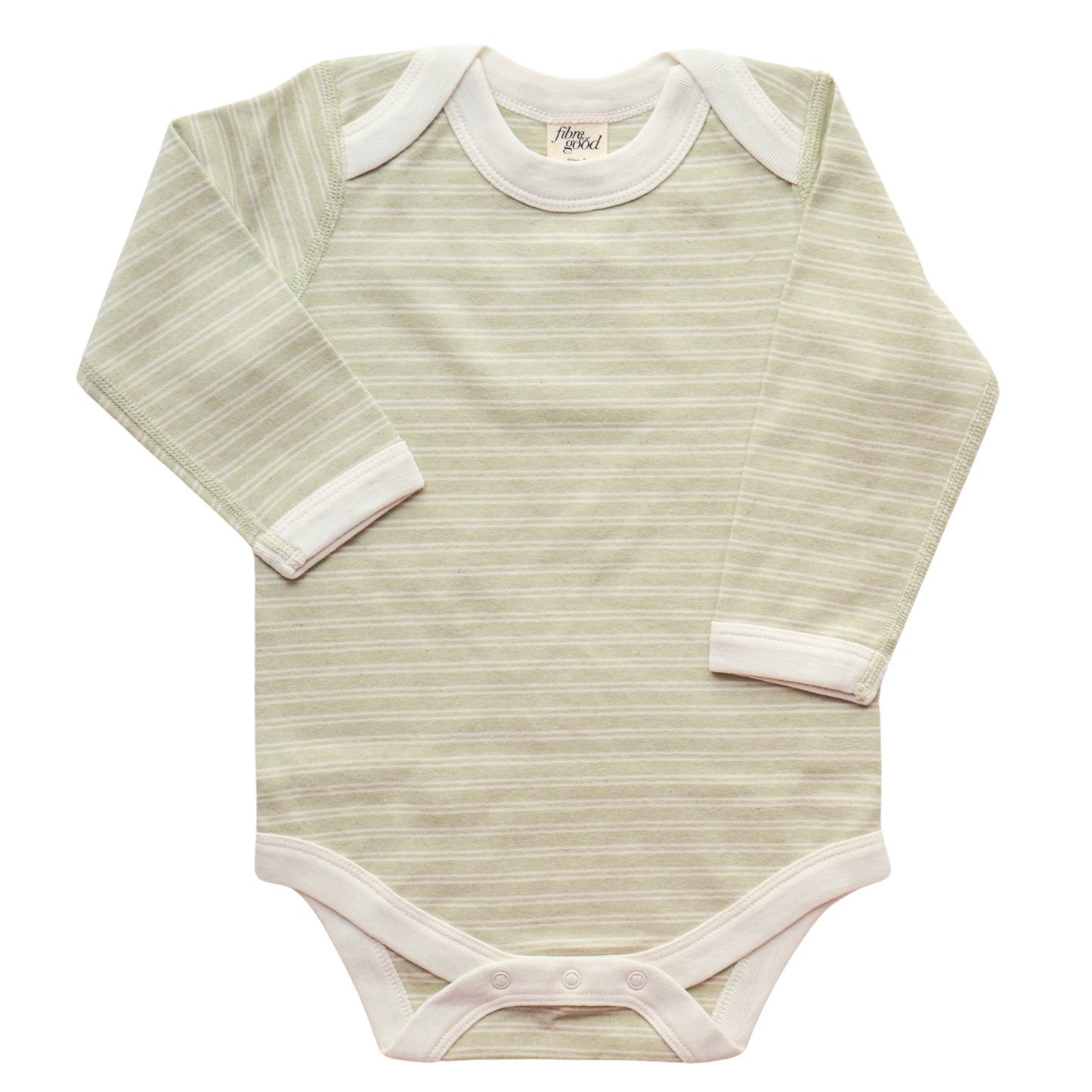 A long sleeve organic cotton bodysuit with double stripe detailing, unbleached undyed 