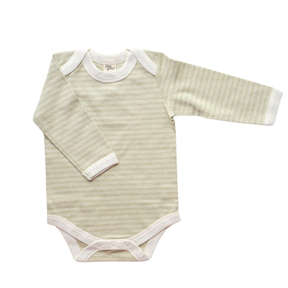 A long sleeve organic cotton bodysuit with double stripe detailing, natural colour in green 
