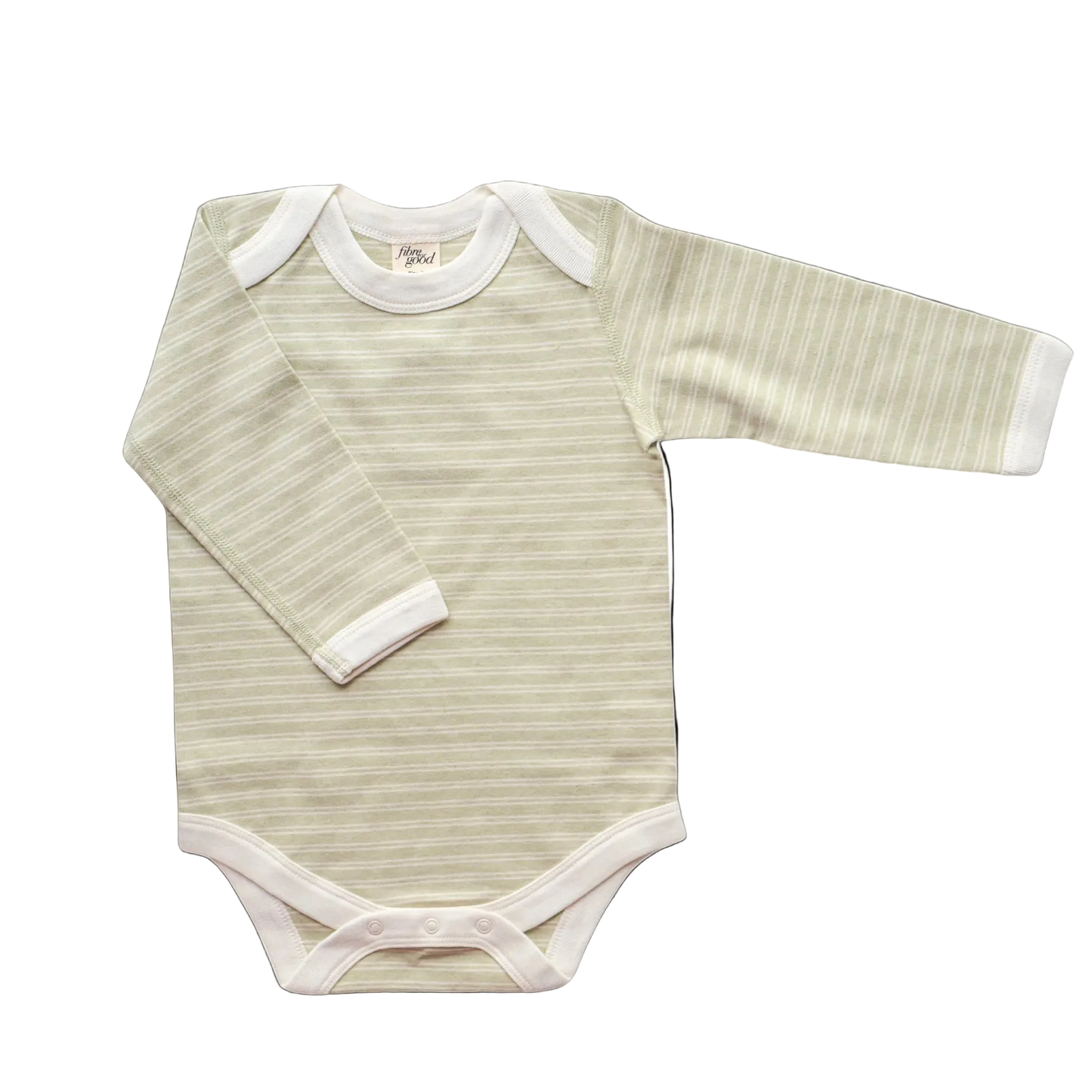 A long sleeve organic cotton bodysuit with double stripe detailing, natural colour in green 