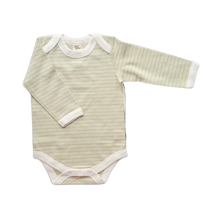 A long sleeve organic cotton bodysuit with double stripe detailing, natural colour in green 