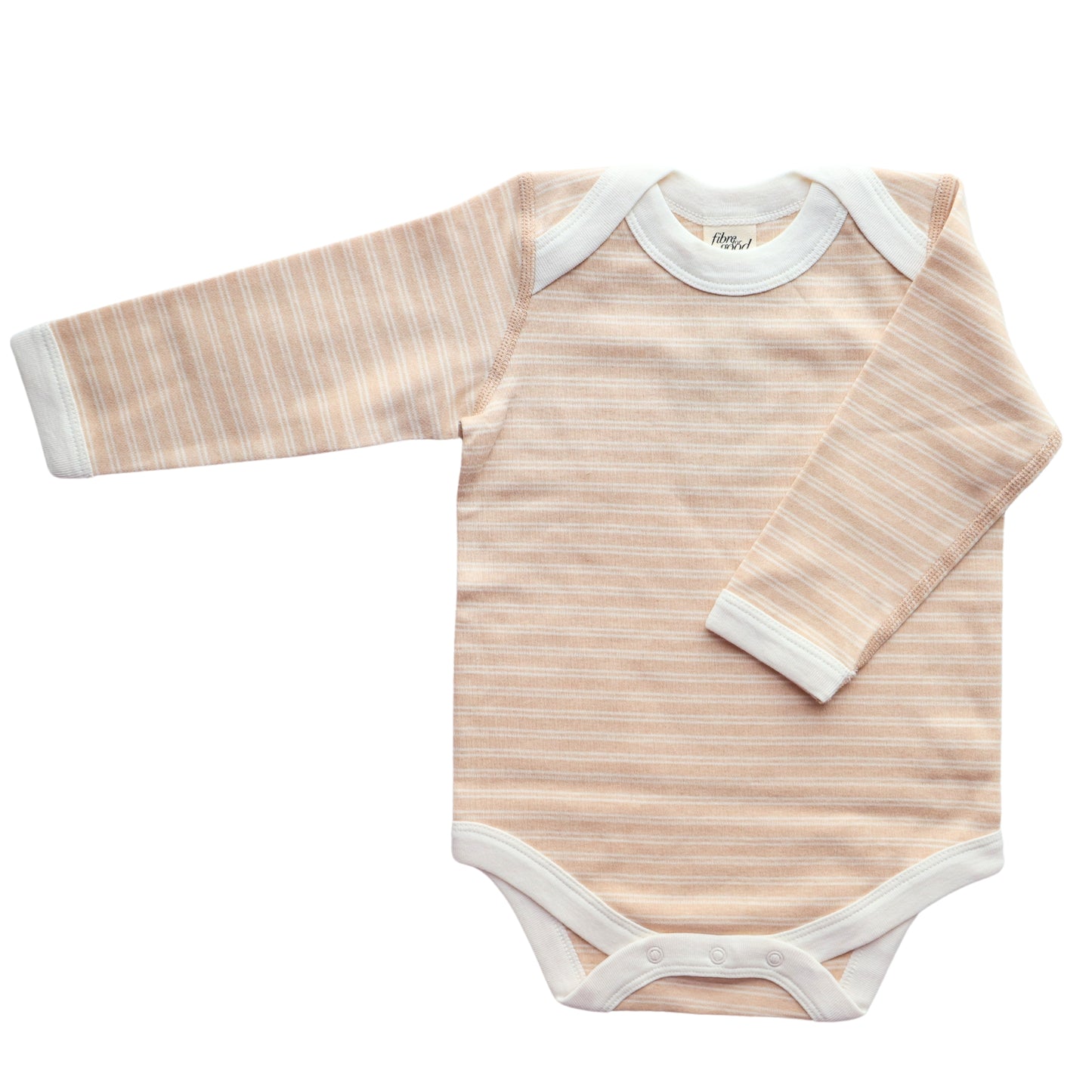 A long sleeve organic cotton bodysuit with double stripe detailing, natural colour in brown 