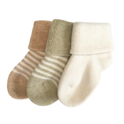 baby socks in stripes and natural white