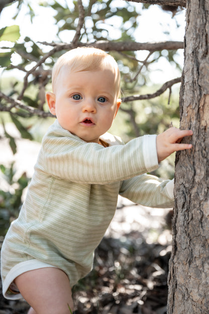 organic striped interlock long sleeve bodysuit  - Mood 