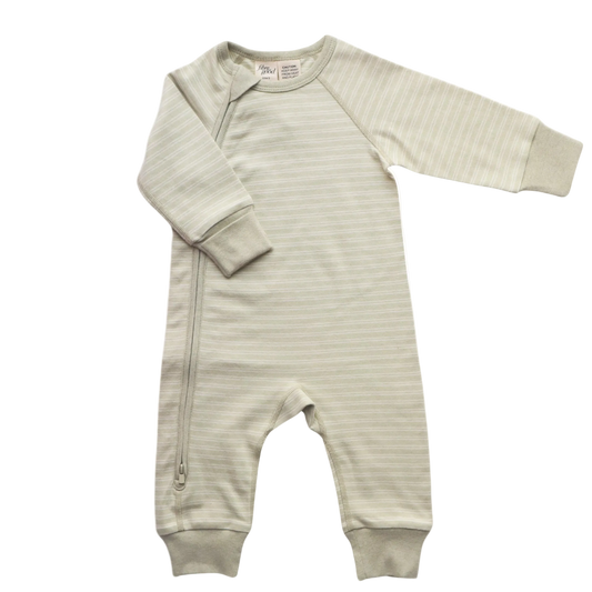 Baby romper with long sleeves and zipper on a white background
