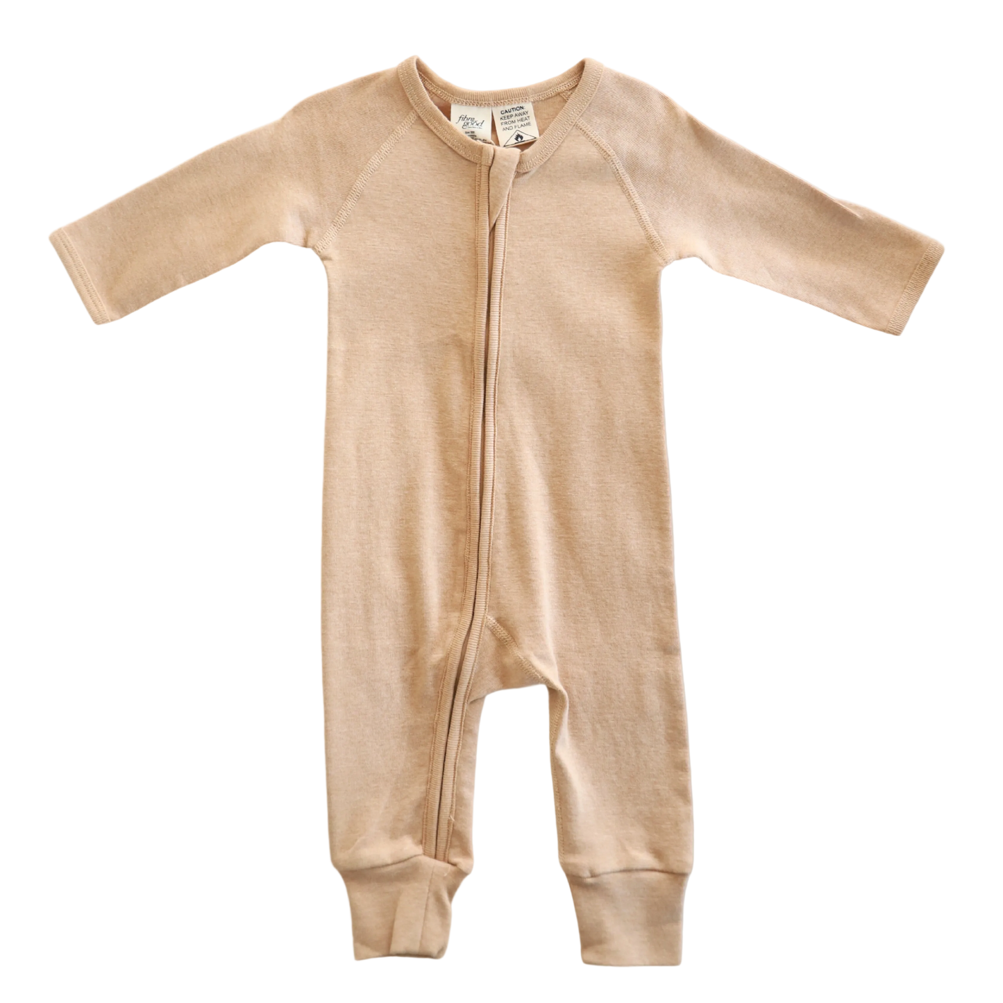 natural brown  organic cotton zip romper for babies, unbleached undyed 