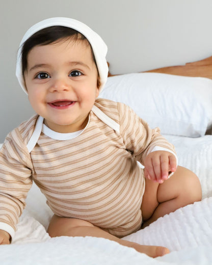 Baby in striped Long sleeve bodysuit & beanie