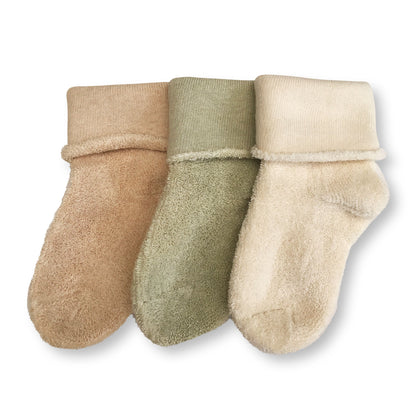 3 colour baby socks, Light Brown, Sage, Natural white